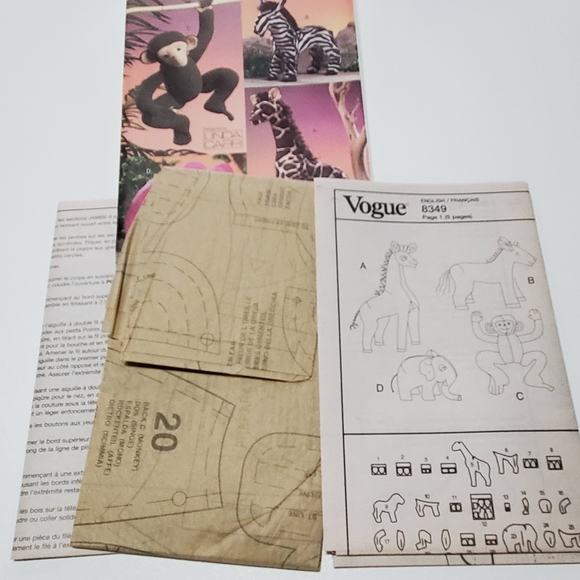 Vogue 8349 Linda Carr Stuffed Plush Animal Pattern Monkey Giraffe Elephant Zebra - Picture 7 of 8